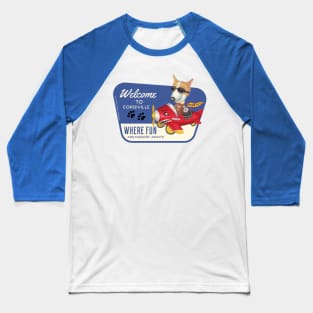 Cute Corgi flying plane wearing bomber jacket Baseball T-Shirt